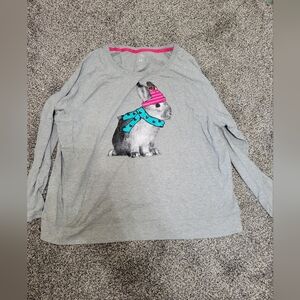 SO Womens Juniors Gray Long Sleeve Shirt with Bunny Print